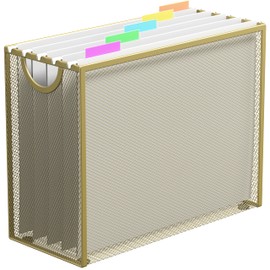 GoldOrcle Hanging File Organizer, Letter-size File Holder Filing Box with 5 Hanging Folders, Metal Mesh Desk File Folder Storage(No Assembly Required)
