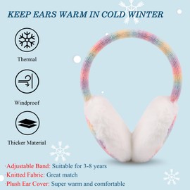Pesaat Winter EarMuffs for Kids Outdoor Girls Knitted Ear Cover Plush Toddler Boys Ear Warmer 3-8 Years (Rainbow)