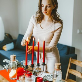 Decorative Taper Candles 10 Inch Pack of 8, Red Dripless Smokeless Candles, Unscented for Candle Holders and Home Decor, Christmas, Meditation, Patio, Table Decorations