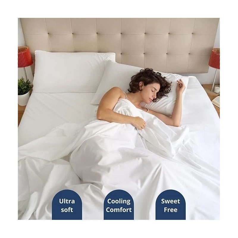 Henza.Q White Queen Sheets Set - 4 PC Hotel Luxury