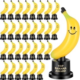 Tondiamo 6 Pcs Top Banana Award Trophy Plastic Cute Fun Award Trophy Smiling Yellow Banana on Black Stand Funny Trophies Gifts