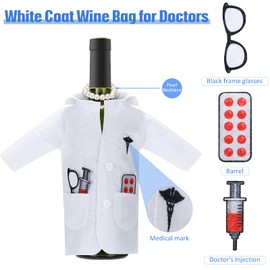 White Coat Wine Bag Doctor Wine Cover Felt Insulated Cover Nurse Wrapping Bag with Syringe Necklace for Male Female Graduation, Birthday, Anniversary, Nurse Practitioner