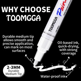 White Paint Pens Permanent Paint Markers - 12 Pack Oil Based Marking Pens, Medium Point, Quick Drying and Waterproof Paint Pens for Rock Painting Car Tyre Metal, Plastic, Canvas, Wood