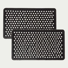 HOMESCAPES Set of 2 Black Rubber Doormats 75 x 45 cm Honeycomb Non-Slip Door Mats for Outside & Garden Use