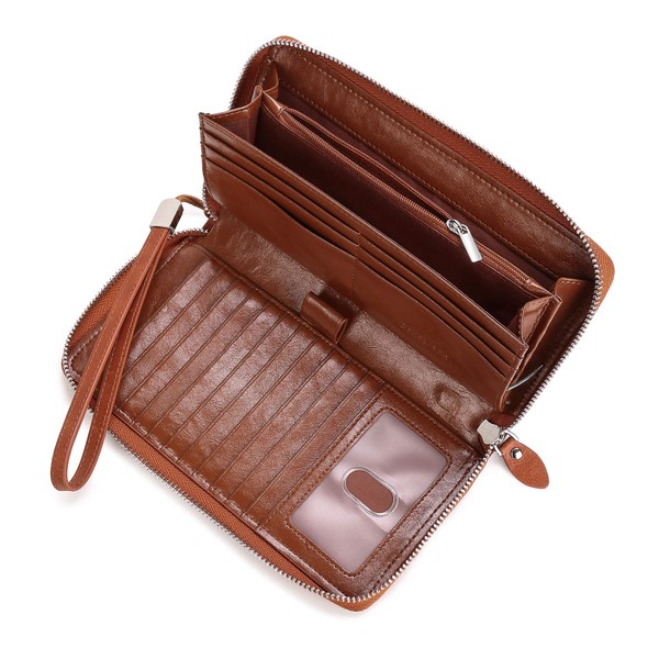 DORIS&JACKY Women Leather Wallet Rfid Blocking Large Capacity Zipper Around