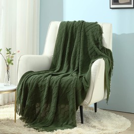 CREVENT Knitted Decorative Throw Blanket for Couch Sofa Chair Bed，Soft Warm Cozy Light Weight for Spring Summer (127cmX152cm Forest Green)