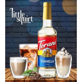 Coffee Syrup Variety Pack - Vanilla and Classic Caramel Syrup for Coffee with 2 Little Squirt Syrup Pump Dispenser Syrup Bottle