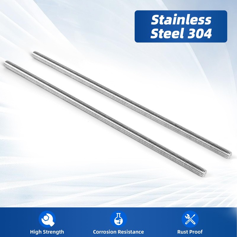 Bykonh M6-1.0 x 200mm Fully Threaded Rod Studs, 18-8 Stainless