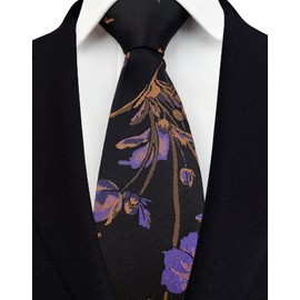 Vizakiss Mens Floral Ties Black Purple Tan Fashion Woven Silk Paisley Party Formal Necktie Gifts