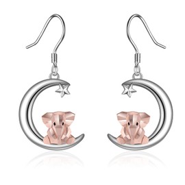Sterling Silver Elephant Earrings for Women Origami Elephant Moon Dangle Drop Earrings Mother's Day Gift for Women Mom