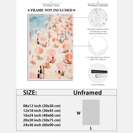 Heltrappe Retro Beach Canvas Print Pink Coastal Artwork Aesthetic Posters for Home Decor Living Bedroom Room Wall Decor Unframed12x18inch