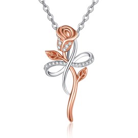 KINGWHYTE Rose Halskette Damen Silber 925 mit Anhänger Unendlichkeit Halsketten Rosegold Geburtstag Valentinstag Schmuck Geschenke für Frauen Mama