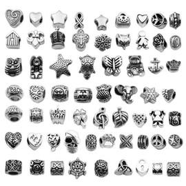DIY Bracelet Necklace Jewelry Accessory,Tibetan Silver Alloy Carved Large Hole Beads,Necklace Bracelet Earrings Jewellery Making Accessories for Party and Wedding Favours,60 Pieces