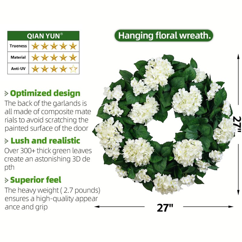 27" Hydrangea Wreath for Front Door – All-Season Wedding Décor