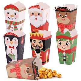 CCINEE 24 Packs Christmas Popcorn Boxes for Treat, Mini Snowman Reindeer Santa Claus Treat Boxes Bulk Movie Night Popcorn Snack Candy Cookies Food Holders for Christmas Party Serving