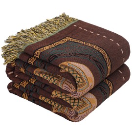 Boho Throw Blanket for Bed with Tassels,100% Cotton Ultra Soft and Cozy Large Blanket Elephant Printed Farmhouse Decor Bed Blankets,60"×80" All Season Rustic Throw for Sofa Couch Chair-Brown