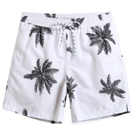 MaaMgic Mens Short Swim Trunks Quick Dry Swimming Shorts Print Bathing Suits with Mesh Lining,Palm-Black&White,Medium