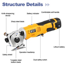 MXBAOHENG Electric Scissors Cordless Cardboard Cutter Round Knife Cutting Machine Portable Rotary Cutter for Cutting Fabric Leather Carpet (1 Battery)