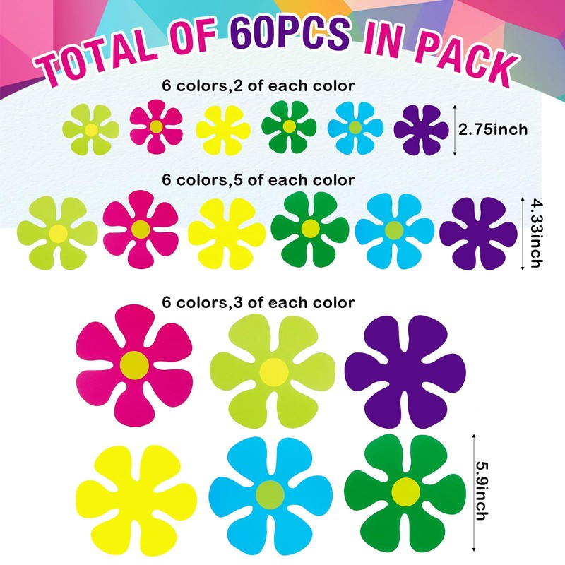 Outus 60 Pieces Flower Shaped Cutouts Mini Retro Flower Cutouts