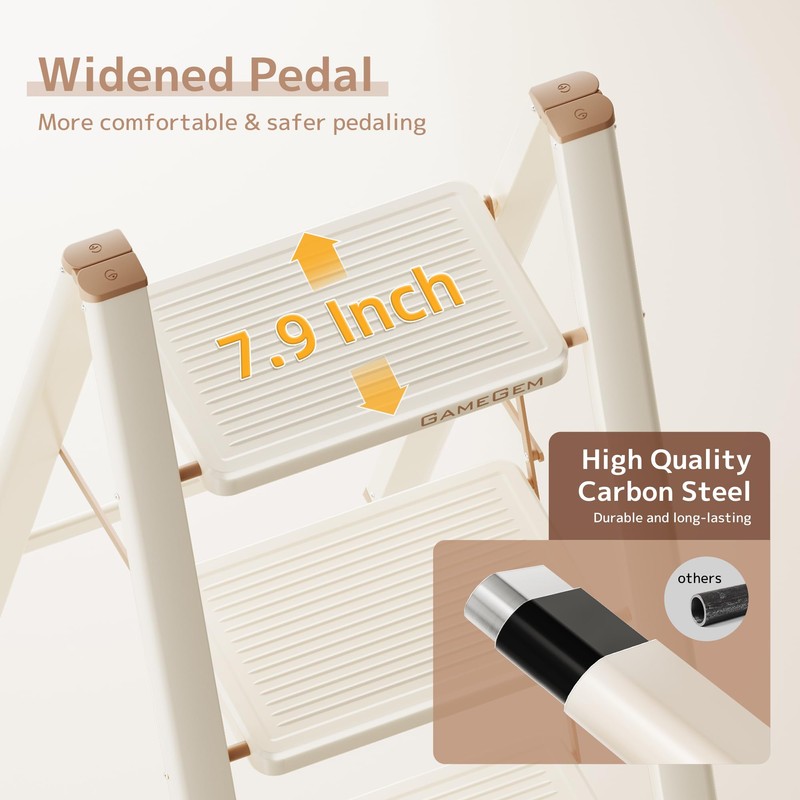 GameGem 4 Step Ladder Folding Step Stool with Wide Anti-Slip