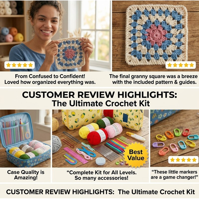 58-Piece Crochet Starter Kit for DIY Yarn Projects – Blue