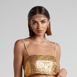 Surblue Rhinestone Mesh Headband Sparkly Wide Head Wrap Crystal Head Scarf Nightclub Turban Headpiece Stretchy for Women Girls Rave Hair Accessories, Black