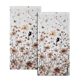 Fall Wildflowers Hand Towel Set of 2, 14x28 Inch Rustic Vintage Watercolor Gray Floral Botanical Absorbent Soft Dish Cloth Towels for Home Kitchen Bathroom Autumn Seasonal Decor
