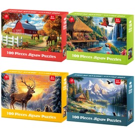 Ciavotie 4 Packs Puzzles for Kids Ages 4-6 6-8 8-10, Farm Rainforest Wild Animals Kids Puzzles, 100 Pieces Jigsaw Puzzle for Seniors Adults Kids Learning Puzzle Toys Gifts for Girls Boys 15x11 inch