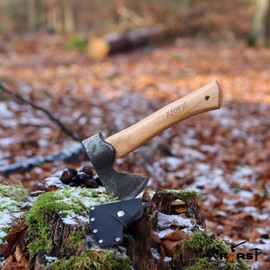 Xforst Viking Axe Hatchet Trekking Hatchet Hand Hatchet X-AG1Black, Handle Made of Hickory Wood + Cutting Protection Made of Real Leather