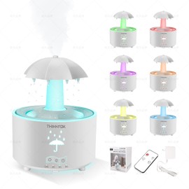 THINNFOK Humidifiers for Bedroom,Quiet Ultrasonic Mist Humidifier,Aroma Diffuser,7 Colors Breath Night Light,Rotating Umbrella with Sounds Soothing Rain Drops,Ideal for Home Living Room,Sleeping