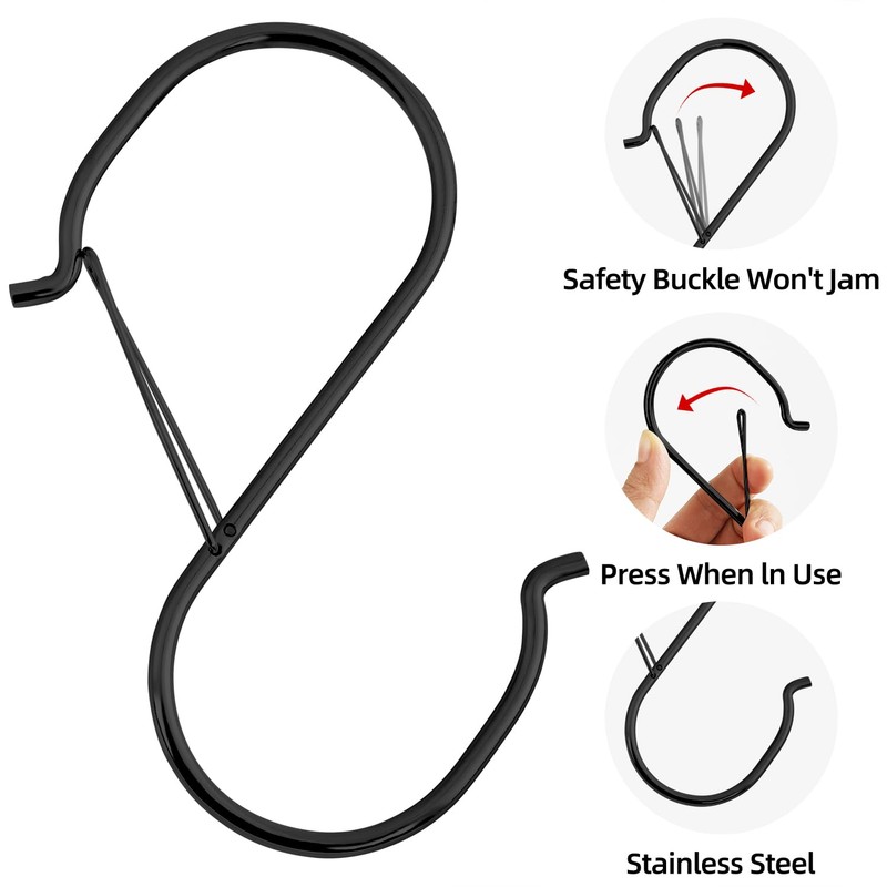 HCTESCO Heavy Duty Large S Hooks, 4.96 inch, Black, Set