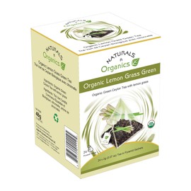 Organic Lemon Grass Green Tea, Low Caffeine Autopha Detox Tea With Natural Essential Oils, 24 Count Box of Bio-degradable Pyramid Tea Bags