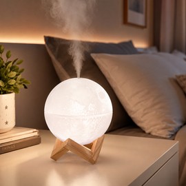 Mini Moon Humidifier for Bedroom Night Use – 200ml Cool Mist Aroma Diffuser with 3D Moon Lamp Glow