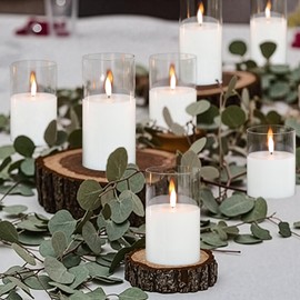 GenSwin Glass Flameless Candles with Remote Battery Operated Flickering LED Pillar Candles Real Wax 3D Wick for Wedding Festival Home Decoration(Red,Pack of 3)