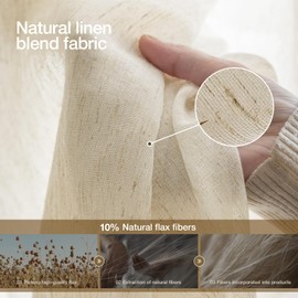 Anmao Flax Linen Curtains for Living Room 96 Inch Length 2 Panels Set, Light Filtering Sheer Window Curtain Drapes for Bedroom with Nickel Grommet, 52 Inch Wide Each Panel, Natural Color