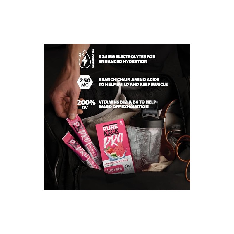 PURE KICK PRO Hydration Electrolyte Drink Mix, Strawberry Watermelon, Includes