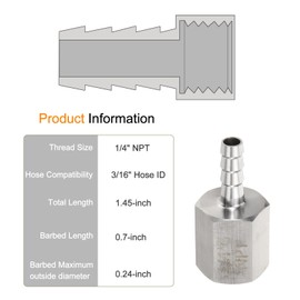 HARFINGTON 5pcs Stainless Steel Barbed Fitting 1/4" NPT Female to 3/16" Hose ID for Home Brew Pipe Fitting Direct Thread Connector Durable Construction