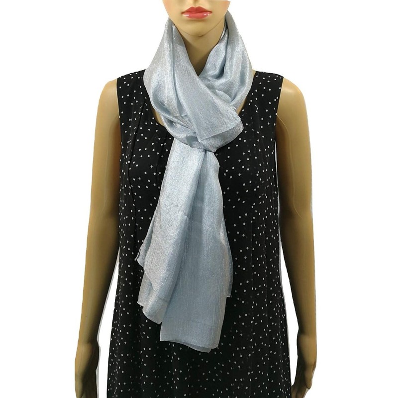 Shanlin Solid Color Silk Feel Long Scarves (Silver Blue)