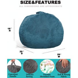 Classic Bean Bag Chair, with Faux Rabbit Fur Cover for Teens and Kids, Memory Foam Bean Bag Chairs, Ultra Soft Faux Fur Fabric, 2.5 feet Round Fluffy Bean Bag Sofa