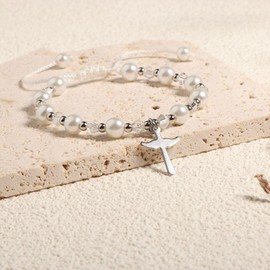 SKIRIFLA First Communion Gifts,Catholic Christian Communion Gifts Cross Bracelet for Daughter Goddaughter, Daughter Gifts From Mom, Niece Gifts Form Aunt, Medium, Copper, no gemstone