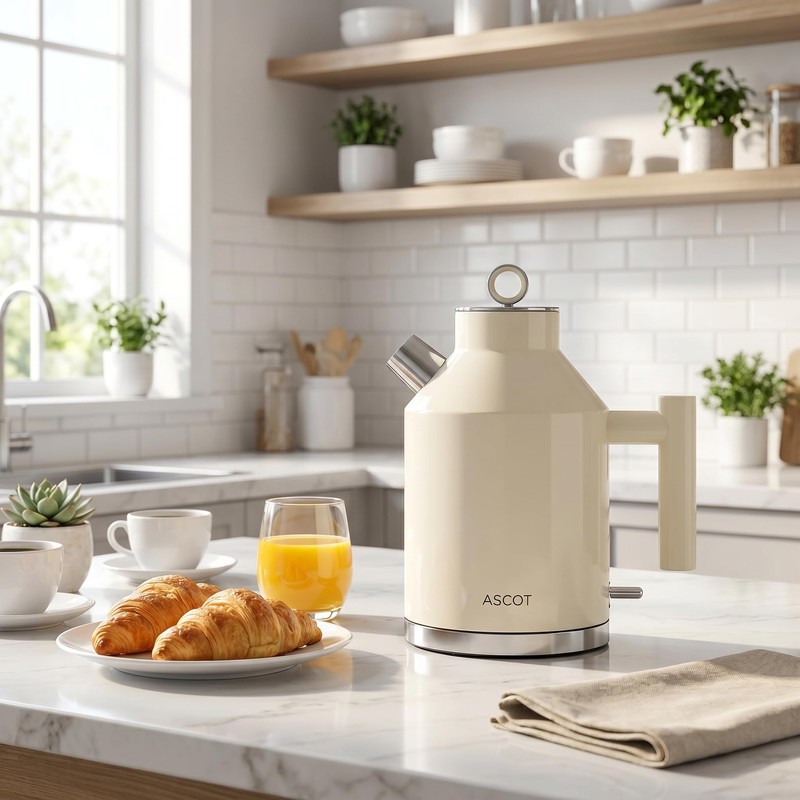 ASCOT Electric Kettle, 1.5L Stainless Steel Interior, Plastic-Free, 1500W Fast