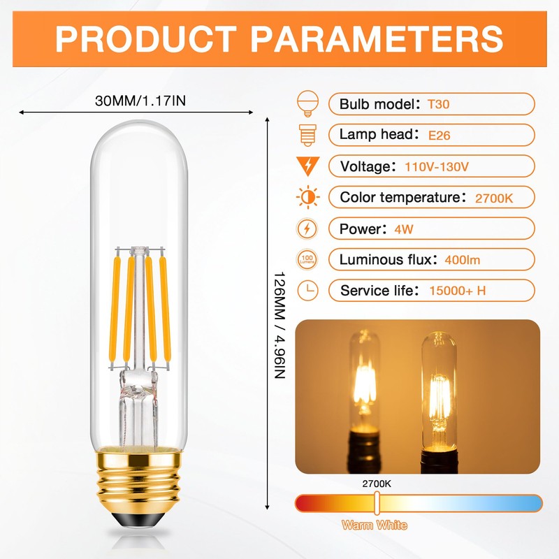 ToBeGreat T30 Light Bulbs 4 Watt Equivalent 40W Bulb E26