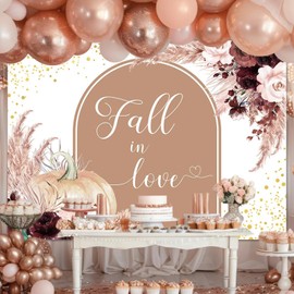 Avezano Fall in Love Backdrop Fabric Boho Floral Fall Bridal Shower Party Decorations Autumn Pumpkin Bridal Shower Wedding Anniversary Party Background Supplies(7x5ft)