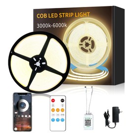 Yeewhale COB LED Strip Lights 50ft,3000K DC 24V Dimmable Warm White Flexible LED Rope Lights for Bedroom,with Remote and app Control LED Lights Strip for Living Room, Shelf, Cabinet
