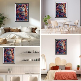 DAERLE 5D DIY Diamond Painting Kit Colorful Lion, Full Diamond Embroidery for Adults and Beginners, Flower Lion Diamond Picture Art for Home Wall Decor 30X40cm