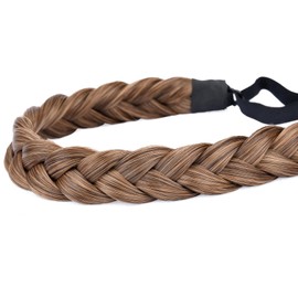 BOBIYA 2 Strands Synthetic Hair Braided Headband Classic Chunky Plaited Braids Elastic Stretch Hairpiece for Women Girl Beauty Accessory, 54g (Claybank)