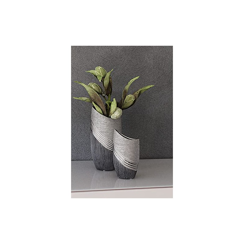 Modern Decorative Vase / Flower Vase, Ceramic, Silver / Grey,