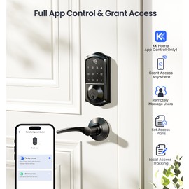 Veise VE017 Fingerprint Smart Door Lock, App Control, 7-in-1 Keyless Entry, Auto Lock, Emergency Power Port, Electronic Touchscreen Keypad, Biometric Smart Locks for Front Door, Matte Black