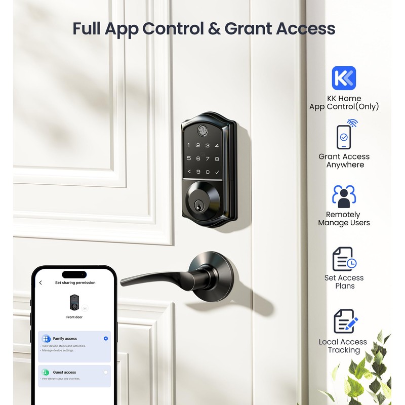 Veise VE017 Fingerprint Smart Door Lock, App Control, 7-in-1 Keyless