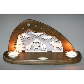 weigla Tea Light Holder - Forest Animals - for 2 Tea Lights - Brown/White - Ore Mountains Guaranteed